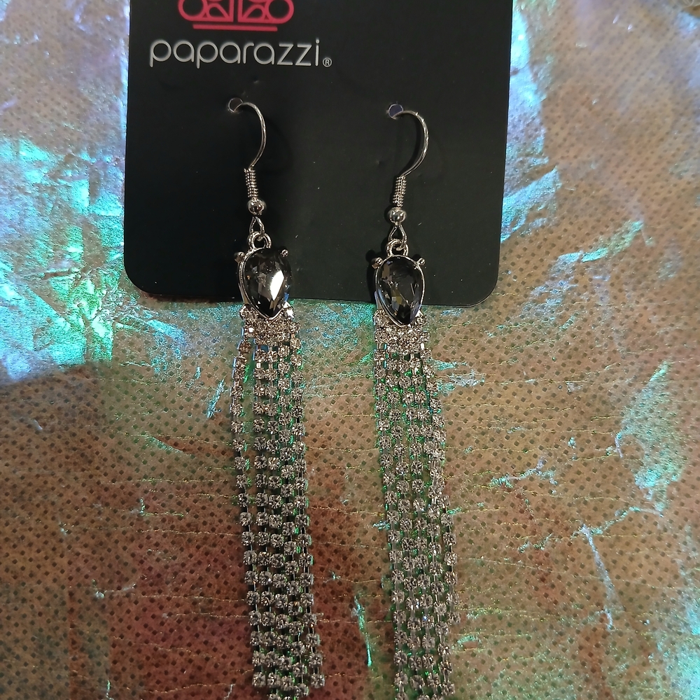 Paparazzi Silver and Black Tassel Earrings